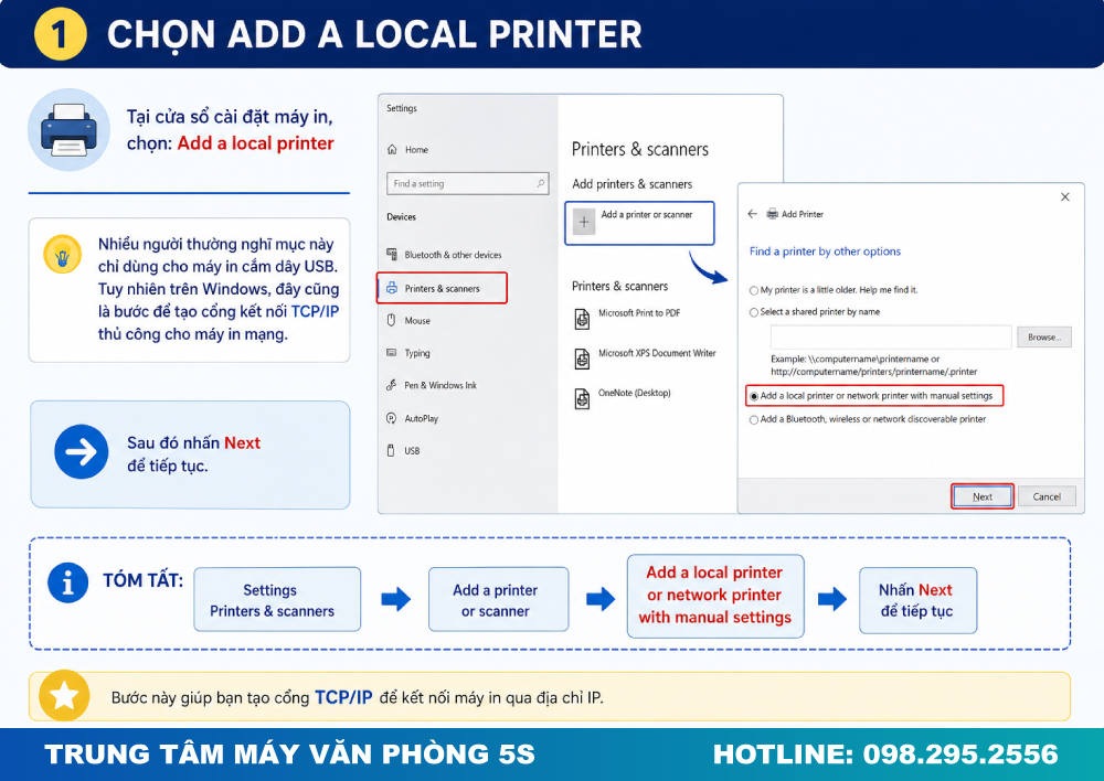 Chọn Add A Local Printer