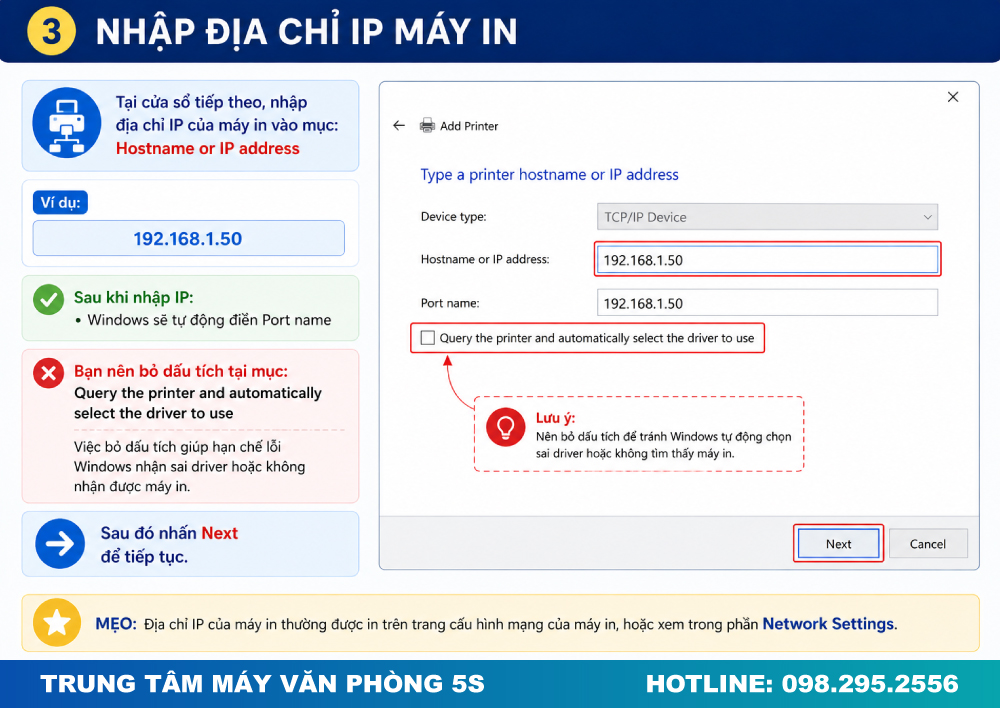 Nhập Địa Chỉ IP Máy In