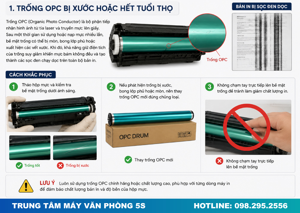 Trống OPC Bị Xước Hoặc Hết Tuổi Thọ